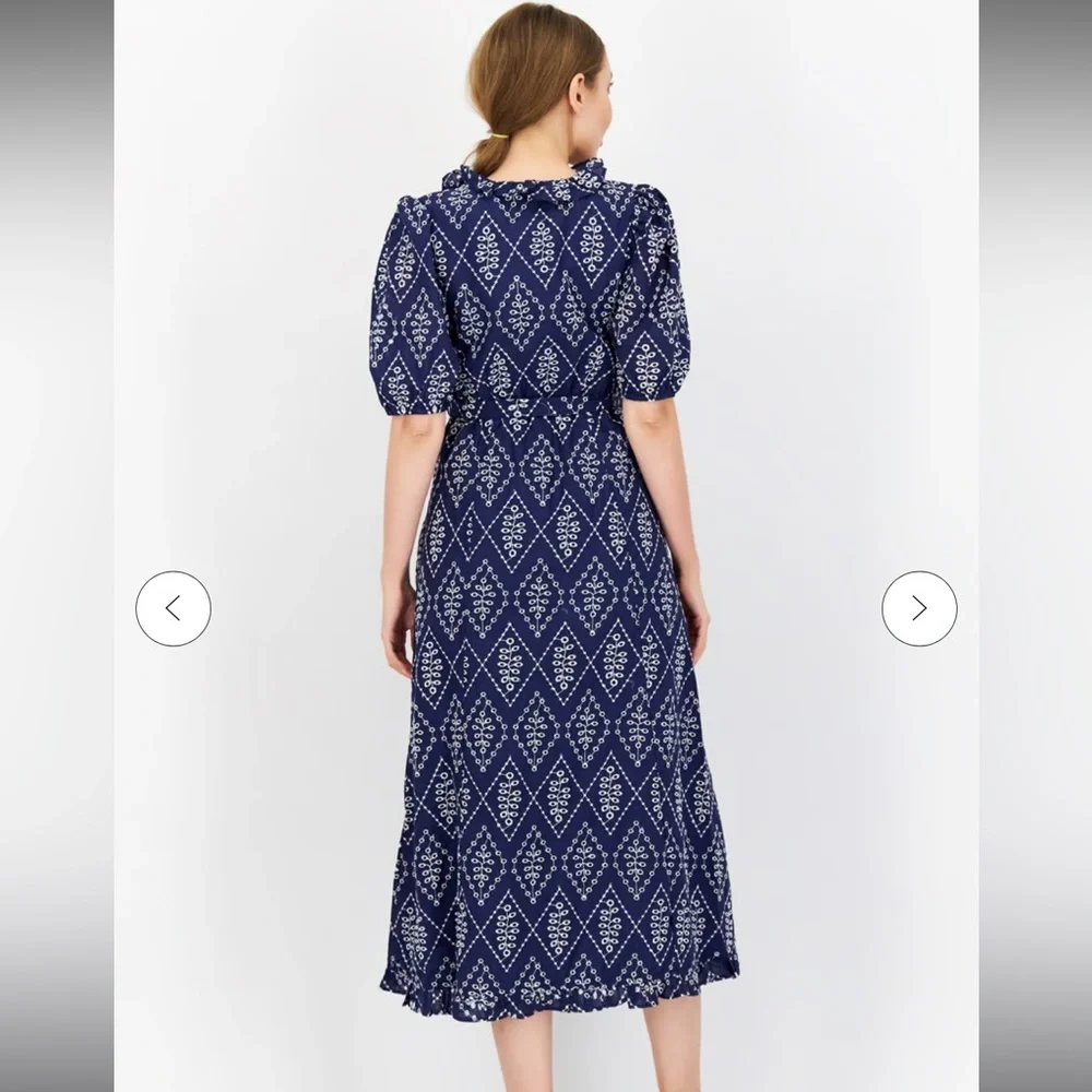 River Island Navy Blue Embroidered Midi Wrap Dress - Picture 4 of 7